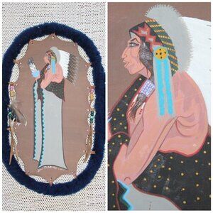Vtg Native American Painting on Leather Don Redbird 2001 Kiowa tribe Oklahoma
